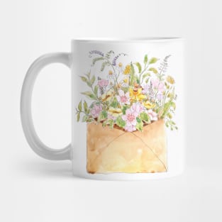 flowers in brown envelop watercolour Mug